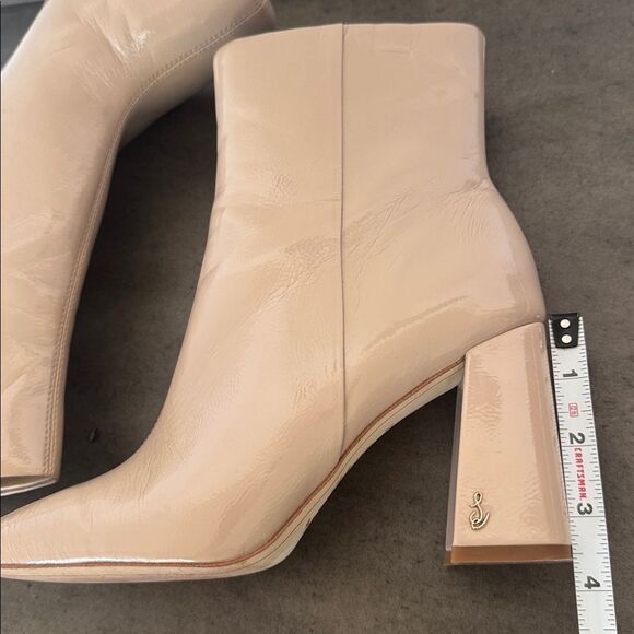 Sam Edelman CODIE 2 Shiny Patent Faux Leather Latte Chic Boots Square Toe Size 8 - Picture 6 of 12